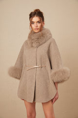 Chloris wool fur belted cape coat