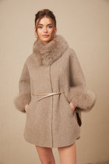 Chloris wool fur belted cape coat