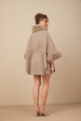 Chloris wool fur belted cape coat