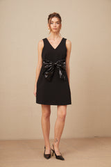 Roxane V-neck sequin-bow mini dress in Black