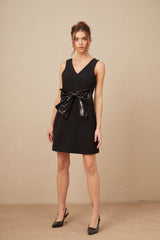 Roxane V-neck sequin-bow mini dress in Black