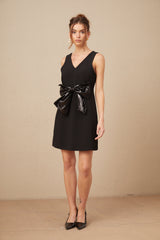 Roxane V-neck sequin-bow mini dress in Black