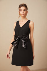 Roxane V-neck sequin-bow mini dress in Black