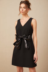 Roxane V-neck sequin-bow mini dress in Black