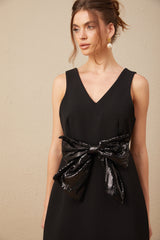 Roxane V-neck sequin-bow mini dress in Black