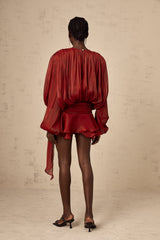 Eugénie fully-pleated ruffled mini dress in Red