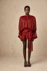 Eugénie fully-pleated ruffled mini dress in Red