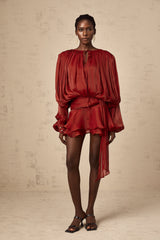 Eugénie fully-pleated ruffled mini dress in Red