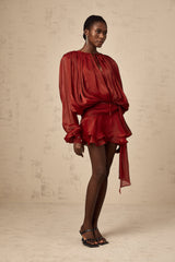 Eugénie fully-pleated ruffled mini dress in Red