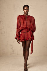 Eugénie fully-pleated ruffled mini dress in Red