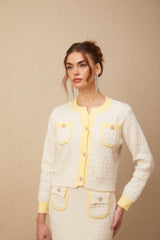 Jessie white textured knit cardigan & skirt matching set