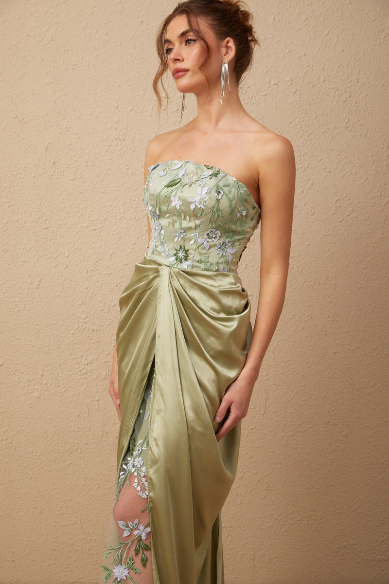 Flavia floral-embroidered panelled maxi dress