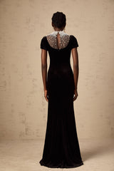 Kristin black faux-pearl embellished velvet maxi dress