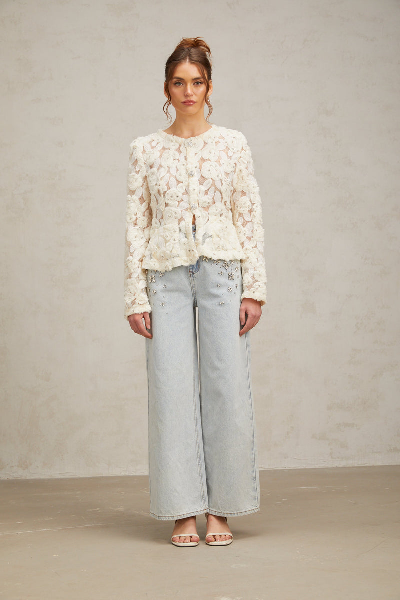 Marianne floral-appliqué embellished jacket