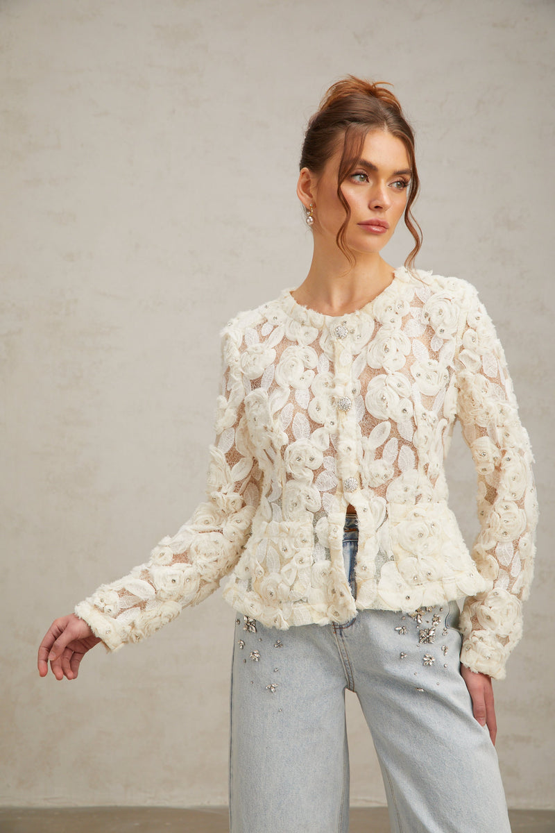 Marianne floral-appliqué embellished jacket