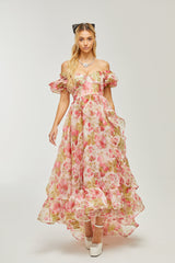 FRUIT-PRINT RUFFLED MAXI DRESS IN PINK