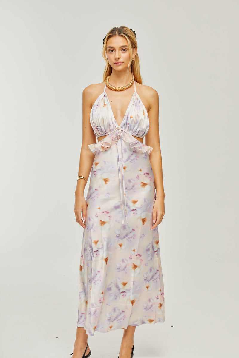 AGATHE DEEP V-NECK FLORAL-PRINT MIDI DRESS