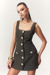 URSULA TWEED SLEEVELESS MINI DRESS IN BLACK