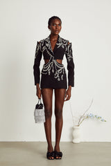 Audrey black crystal-embellished cut-out jacket dress