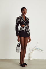 Audrey black crystal-embellished cut-out jacket dress