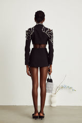 Audrey black crystal-embellished cut-out jacket dress