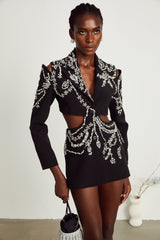 Audrey black crystal-embellished cut-out jacket dress