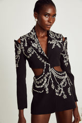 Audrey black crystal-embellished cut-out jacket dress