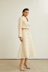 Karine white fringed jacket & skirt matching set