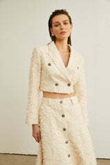 Karine white fringed jacket & skirt matching set