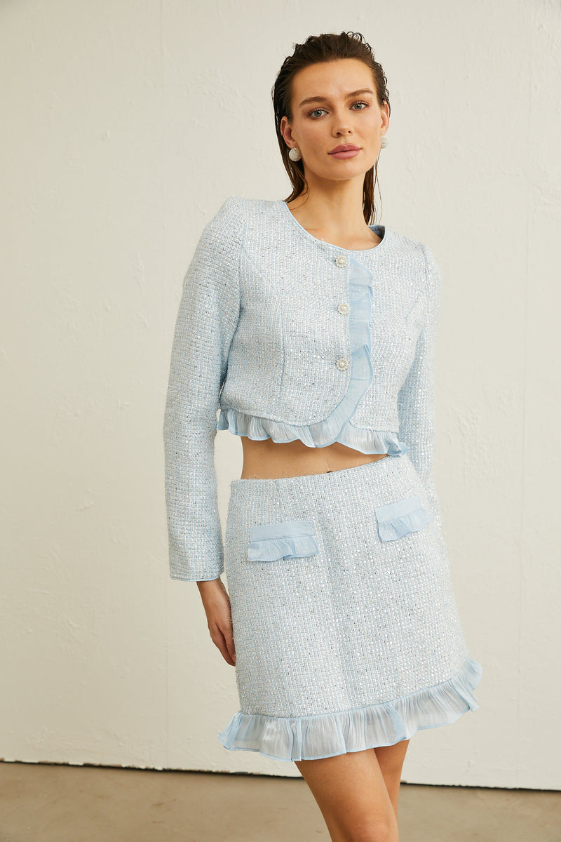 Viviane ruffled tweed blazer & skirt matching set