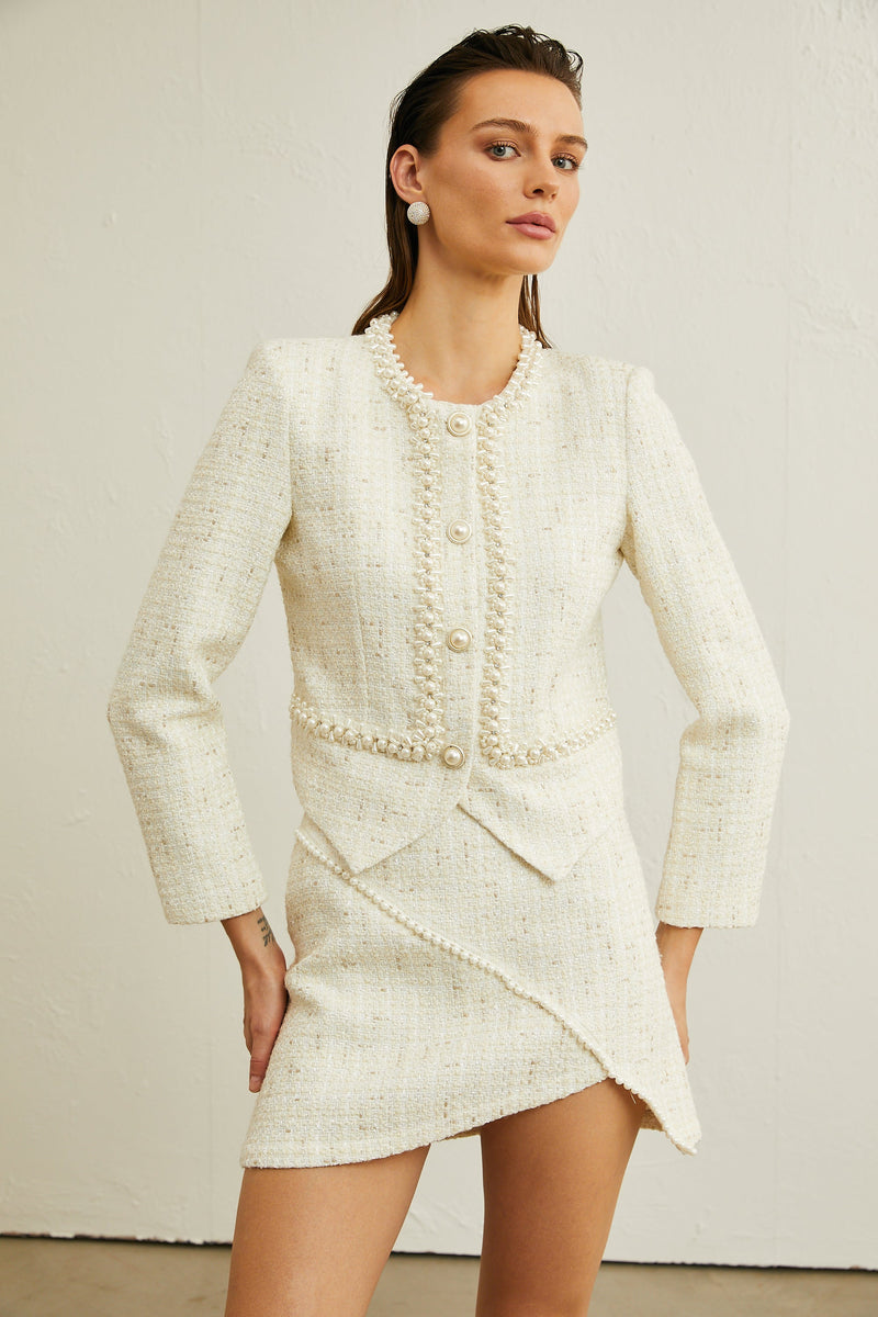 Manon faux-pearl asymmetric jacket & skirt matching set