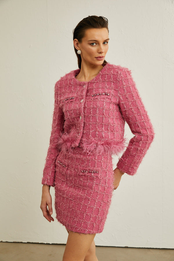 Gisèle tweed fringed jacket & skirt matching set