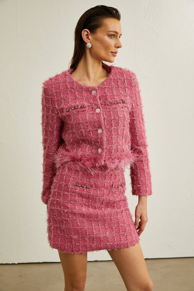 Gisèle tweed fringed jacket & skirt matching set