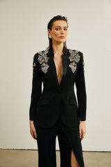 Delphine black embellished jacket & trousers matching set