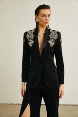 Delphine black embellished jacket & trousers matching set