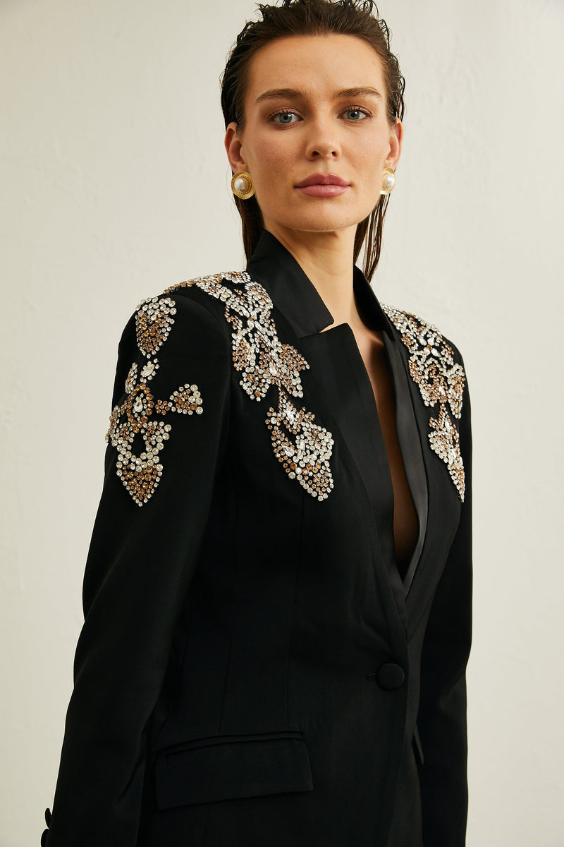 Delphine black embellished jacket & trousers matching set