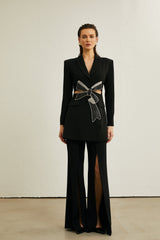 Justine black bowknot cut-out blazer