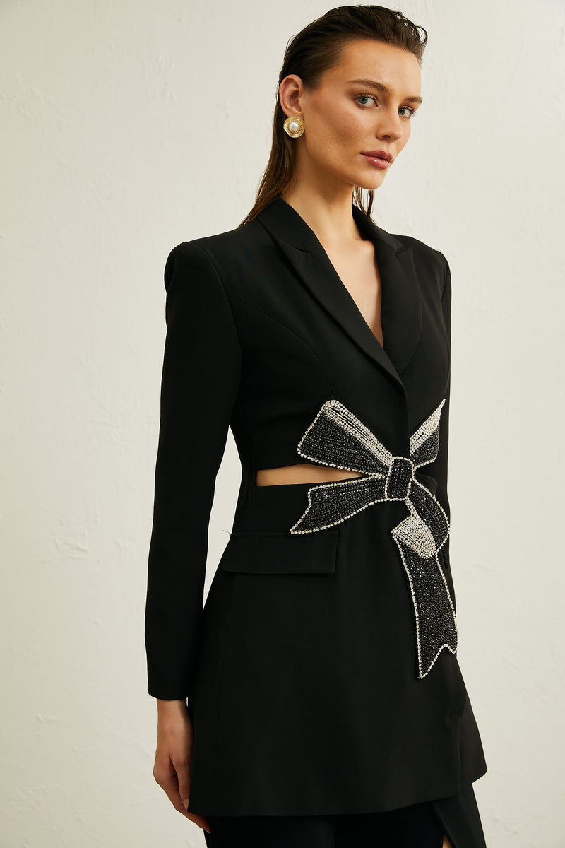 Justine black bowknot cut-out blazer