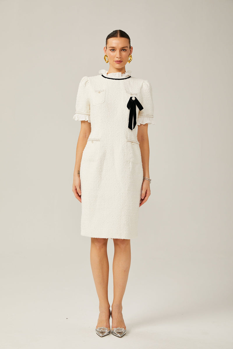 Hélène faux-pearl frilled midi dress