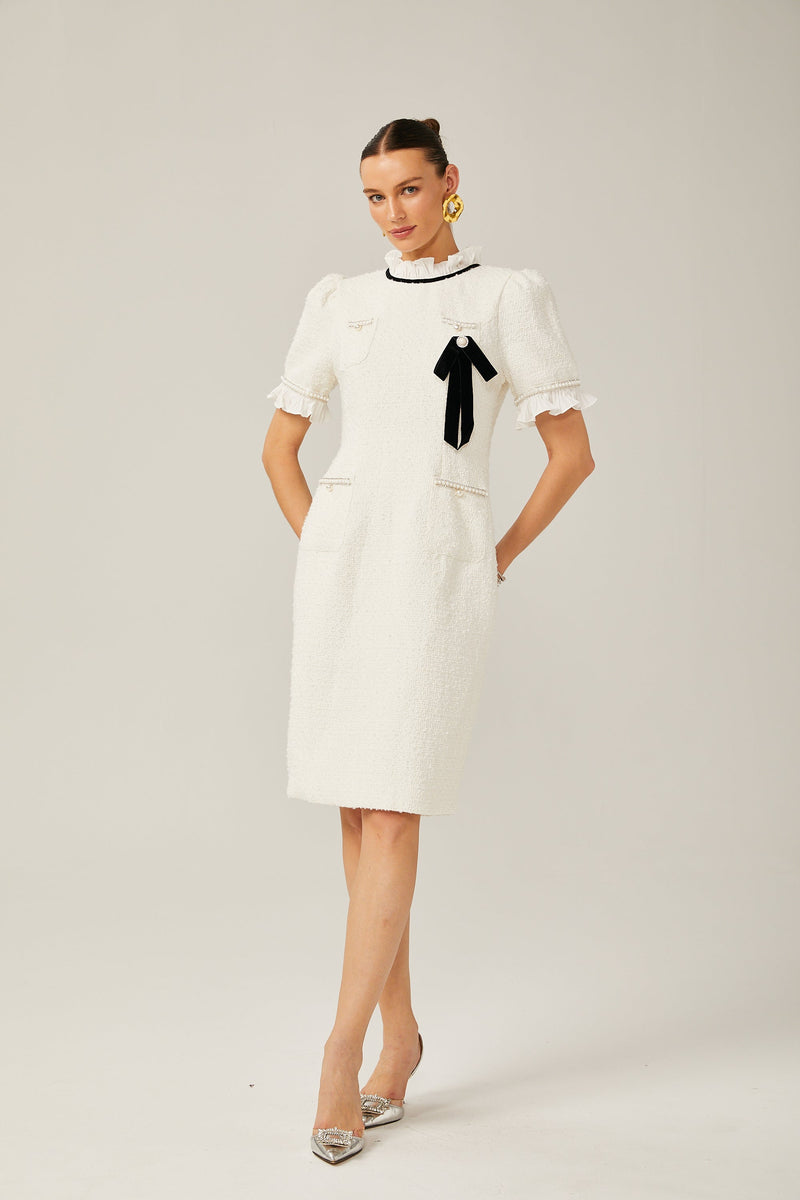 Hélène faux-pearl frilled midi dress