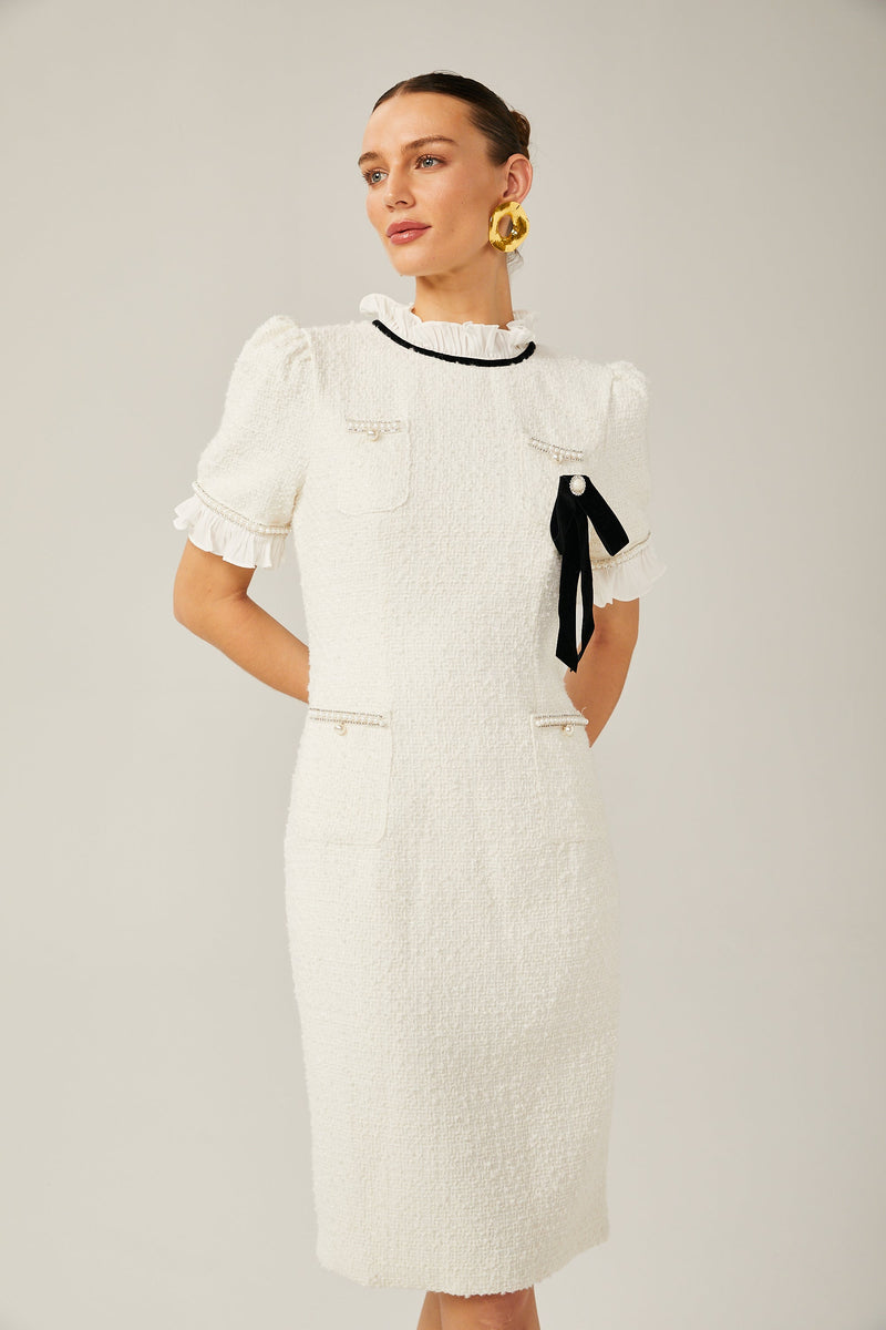 Hélène faux-pearl frilled midi dress