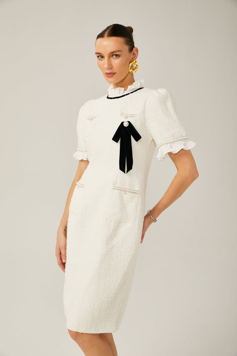 Hélène faux-pearl frilled midi dress