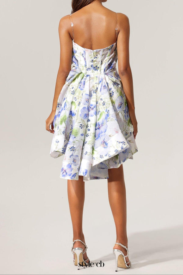 odelia floral print Sleeveless Asymmetrical Mini Dress