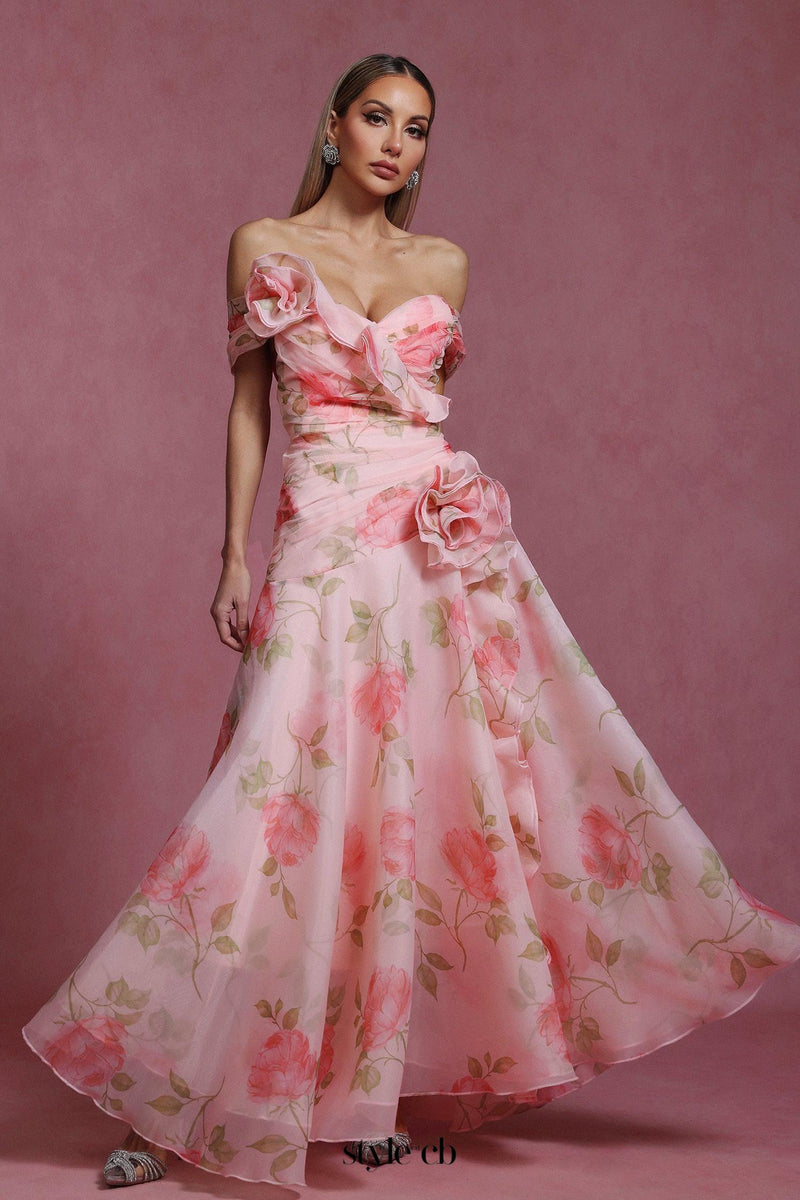 simona Sleeveless Flowers Flounce Maxi Dress