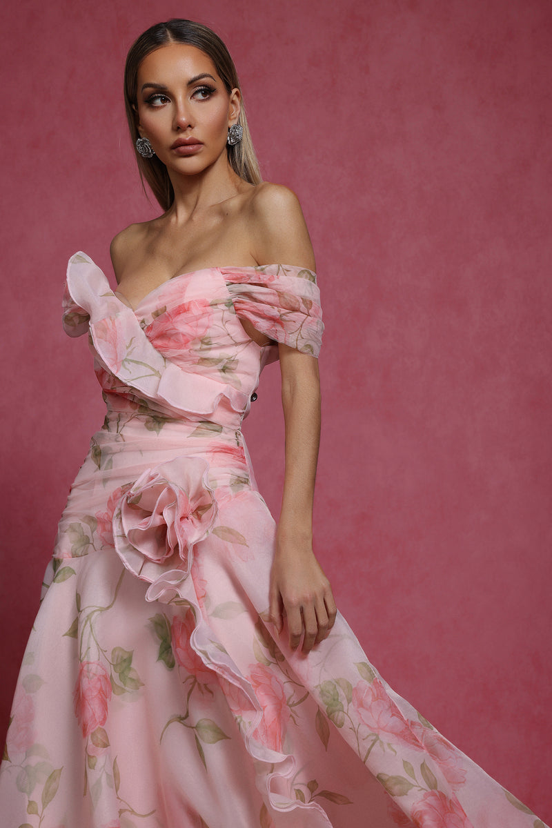 simona Sleeveless Flowers Flounce Maxi Dress