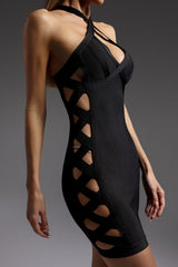 sylvia Halter  Hollow Out Bandage Mini Dress in black