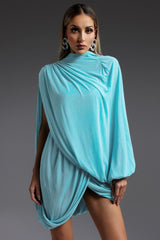 susanna Long Sleeve Fold Splice Mini Dress in blue