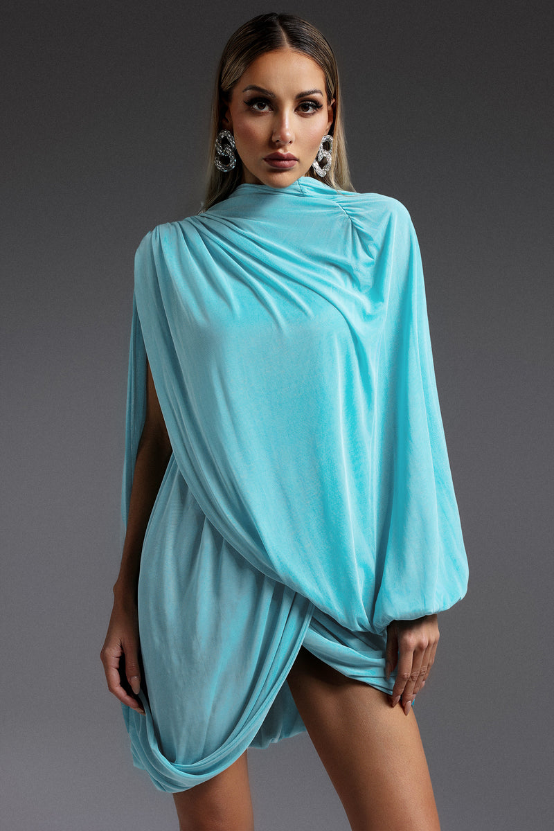 susanna Long Sleeve Fold Splice Mini Dress in blue