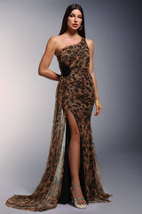 jocelyn High Slit Feather One-shoulder Maxi Dress