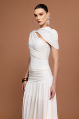 kristin Short Sleeves Asymmetric Folds Top And Skirt Two-Piece Set